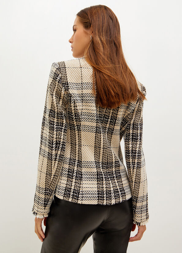 Beige Liu Jo Blazer In Woven Check Bouclé Women's Jackets | KMF-130542