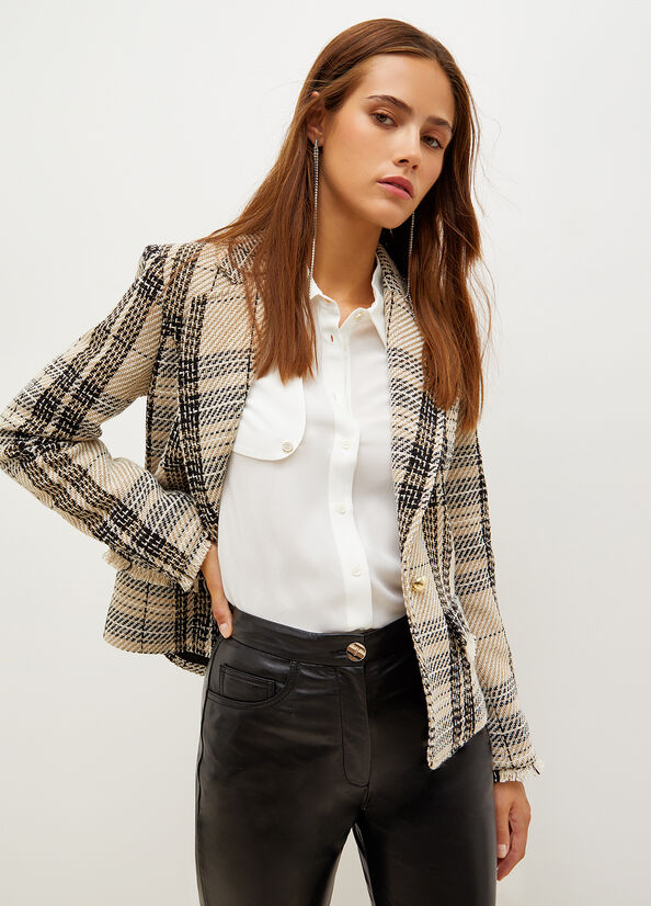 Beige Liu Jo Blazer In Woven Check Bouclé Women\'s Jackets | KMF-130542