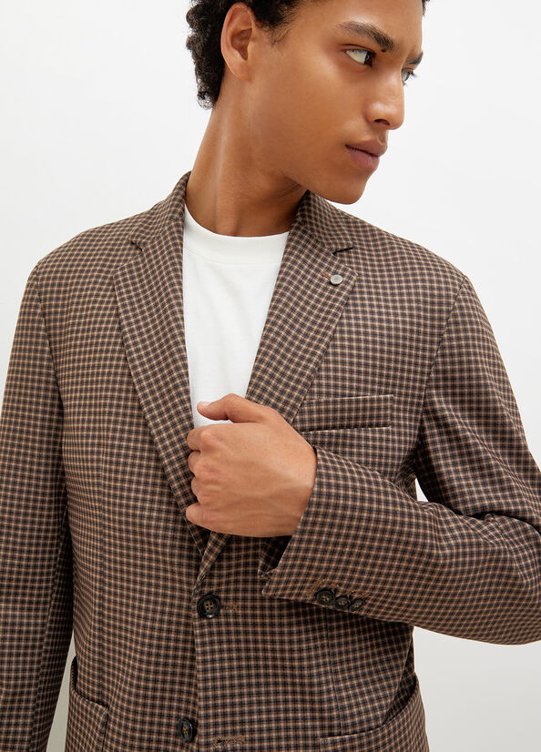 Beige Liu Jo Checked Blazer Men's Jackets | RSO-409518