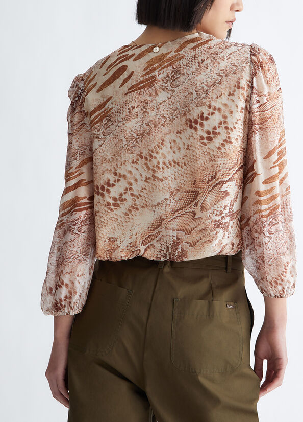 Beige Liu Jo Chiffon Python Blouse Women's Shirts | PKS-065149