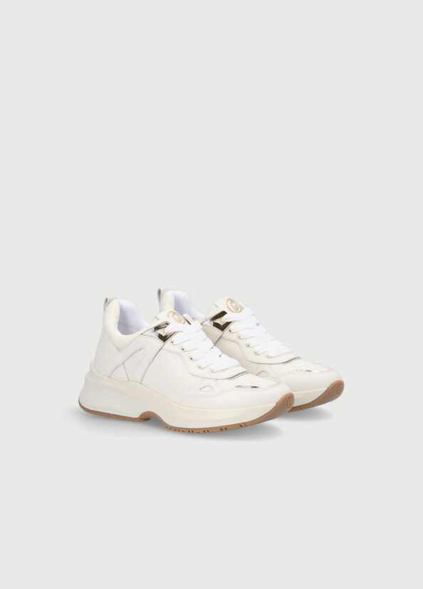 Beige Liu Jo Monogram Leather Women's Sneakers | XLQ-734098