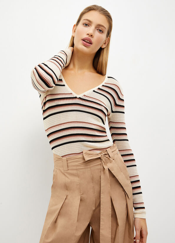 Beige Liu Jo Striped Women\'s Sweaters | EFZ-256739