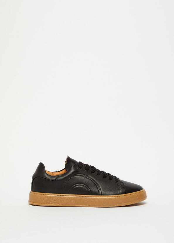 Black / Brown Liu Jo Leather Men's Sneakers | URZ-652947