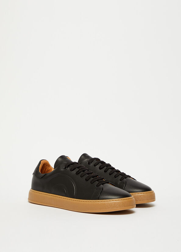 Black / Brown Liu Jo Leather Men's Sneakers | URZ-652947