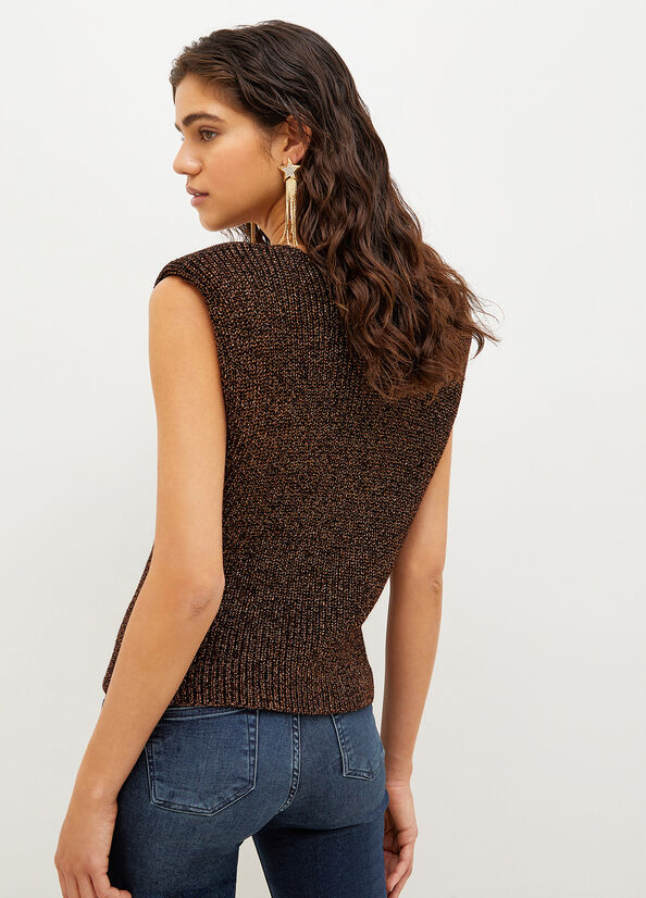 Black / Gold Liu Jo Wool And Lurex® Blend Vest Women's Sweaters | HAZ-217405