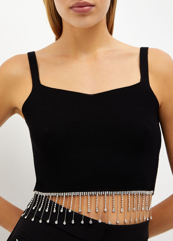 Black Liu Jo Bralette With Jewel Fringes Women's T Shirts | LFE-439076