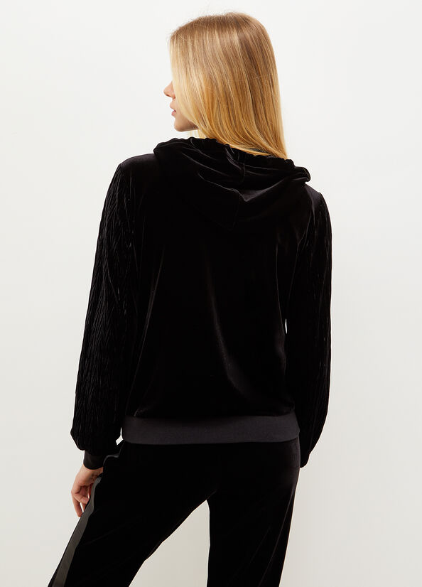 Black Liu Jo Chenille Hooded Women's Sweaters | MJT-215497