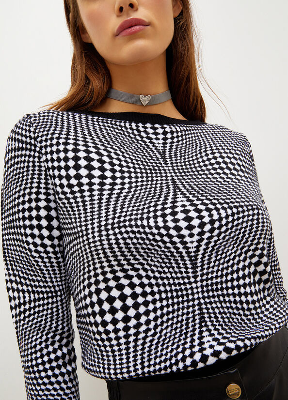 Black Liu Jo Chequered Jacquard Women's Sweaters | EVN-087935