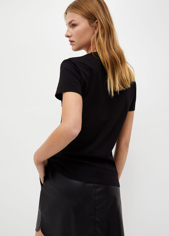 Black Liu Jo Eco-Friendly With Logo Women's Tops | EIT-748692