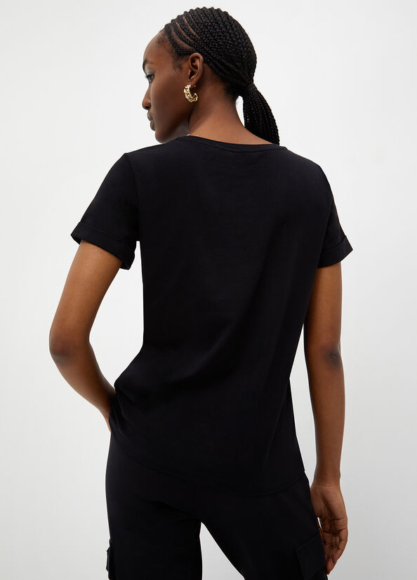 Black Liu Jo Eco-Friendly With Logo Women's T Shirts | QKI-764180