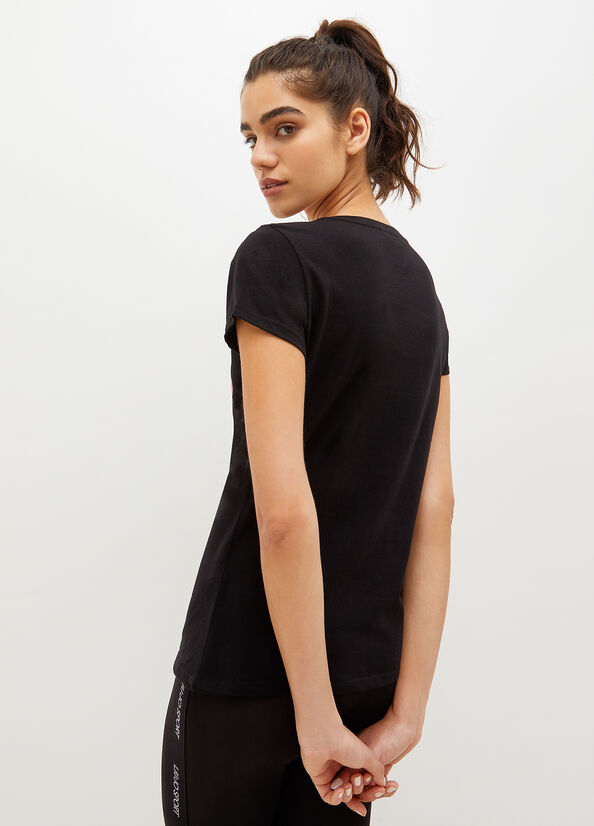 Black Liu Jo Eco-Friendly With Logo Women's T Shirts | QOX-259681