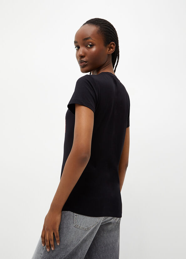 Black Liu Jo Eco-Friendly With Logo Women's Tops | UHV-079568