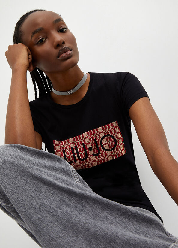 Black Liu Jo Eco-Friendly With Logo Women's Tops | UHV-079568