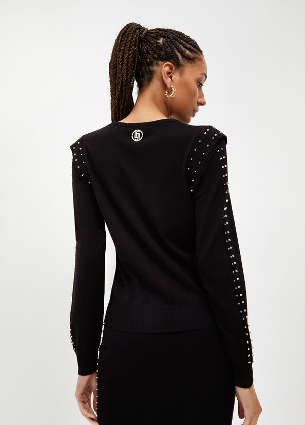 Black Liu Jo Eco-Friendly With Studs Women's Sweaters | ODX-084976