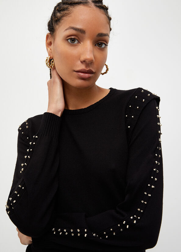 Black Liu Jo Eco-Friendly With Studs Women's Sweaters | ODX-084976