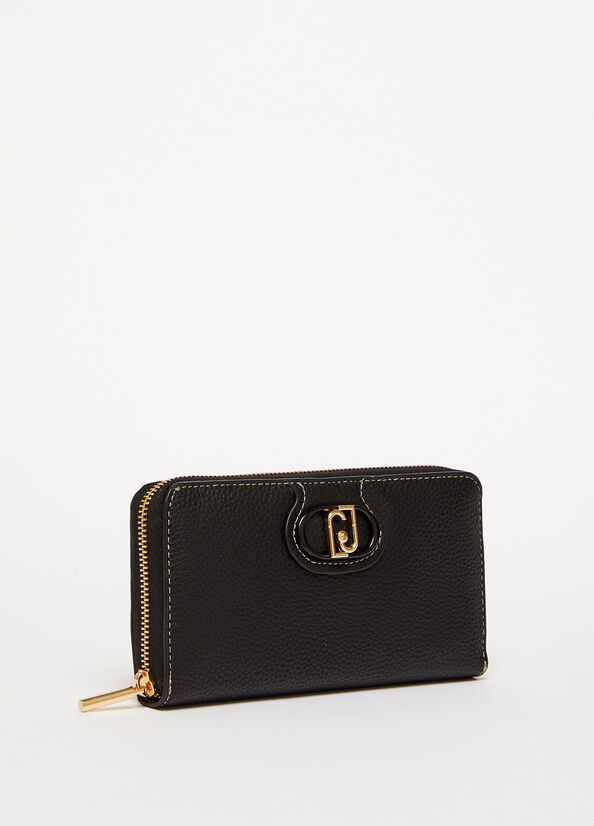 Black Liu Jo Eco-Friendly Zip-Around Women's Wallets | DLV-016873