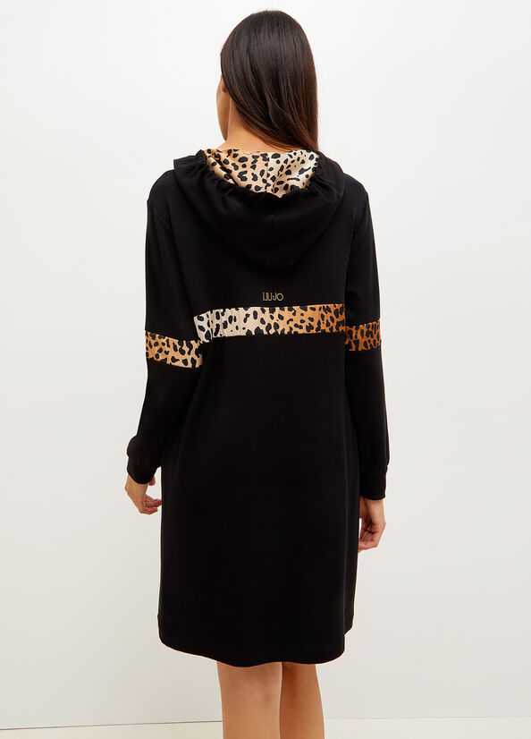 Black Liu Jo Fleece With Animal Print Women's Dress | JFG-543692