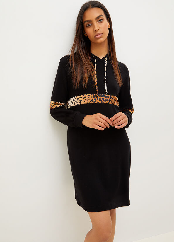 Black Liu Jo Fleece With Animal Print Women\'s Dress | JFG-543692