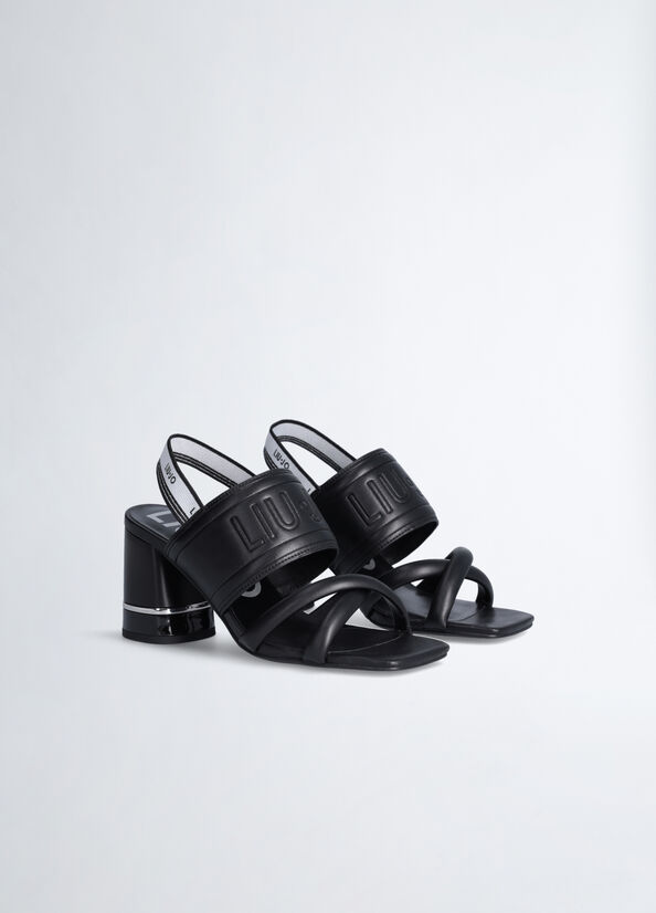 Black Liu Jo Heeled With Maxi Logo Women's Sandals | NST-179240