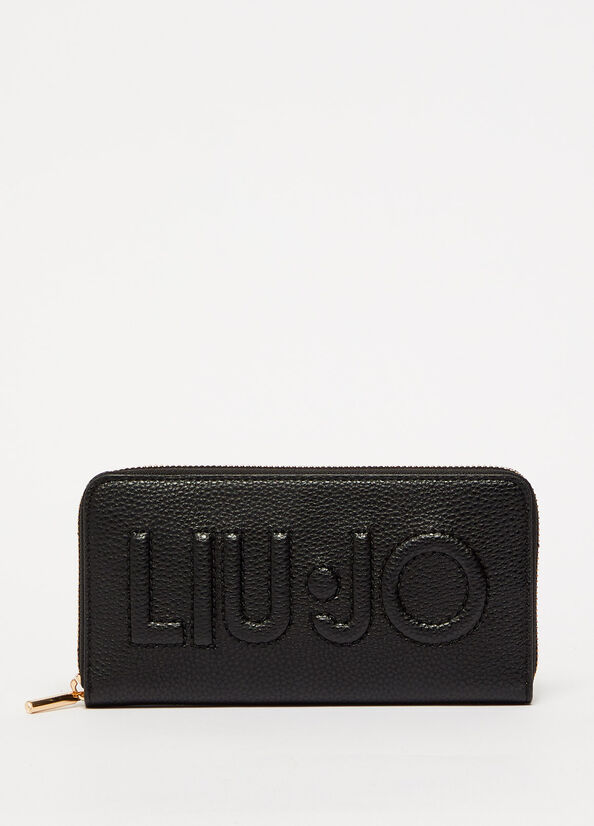 Black Liu Jo Large With Logo Women\'s Wallets | UEN-497318