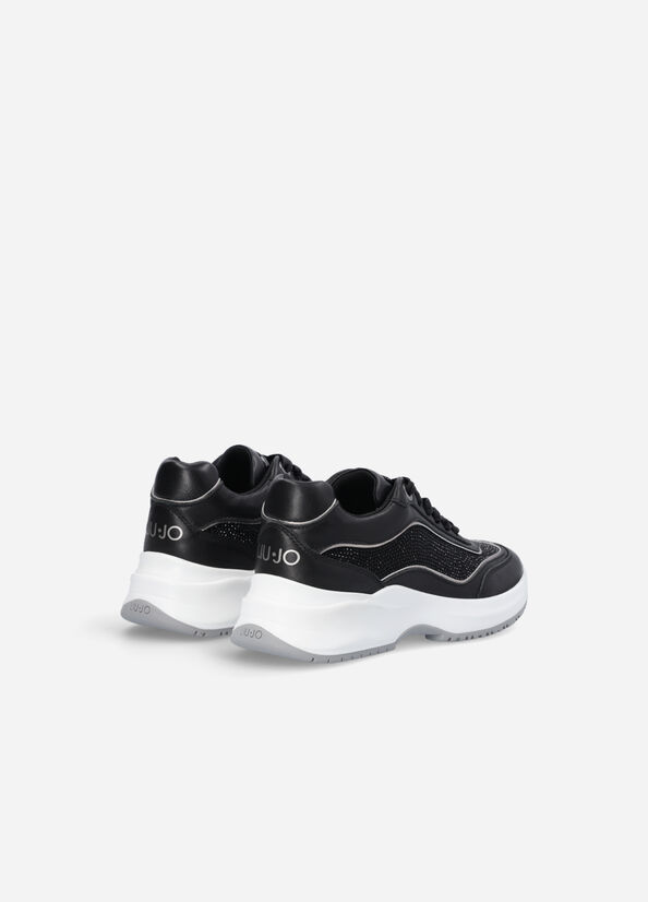 Black Liu Jo Leather And Gemstone Women's Sneakers | QZP-617209