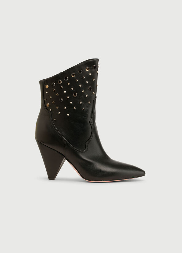 Black Liu Jo Leather With Jewels Women's Ankle Boots | AKC-402378