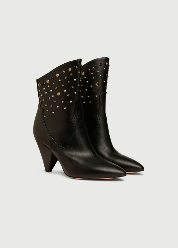 Black Liu Jo Leather With Jewels Women's Ankle Boots | AKC-402378