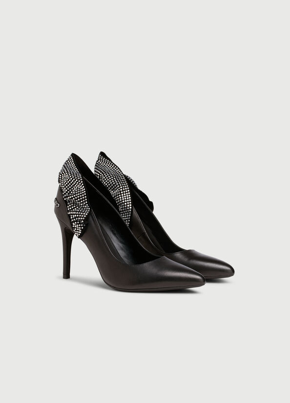 Black Liu Jo Leather With Ruching Women's High Heels | INC-082394