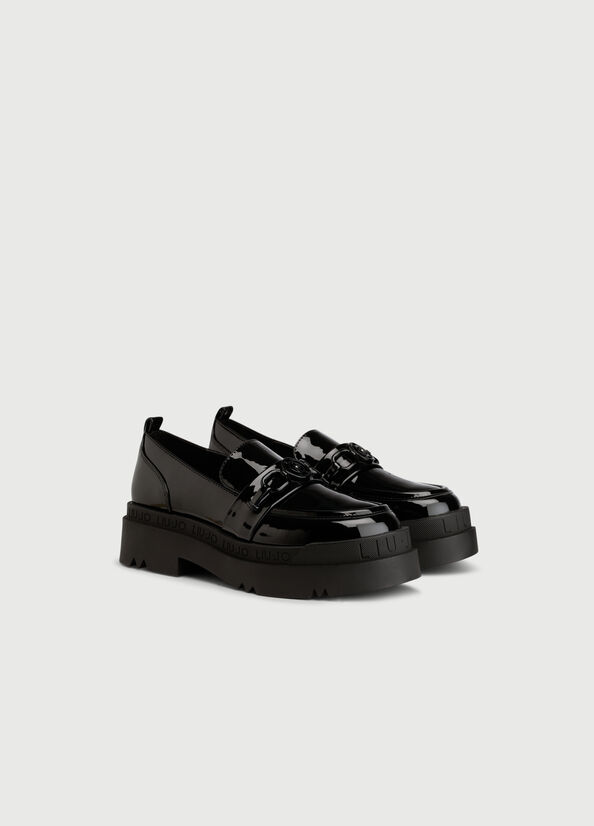 Black Liu Jo Platform Moccasins In Patent Leather Women's Flat Shoes | HLT-815760