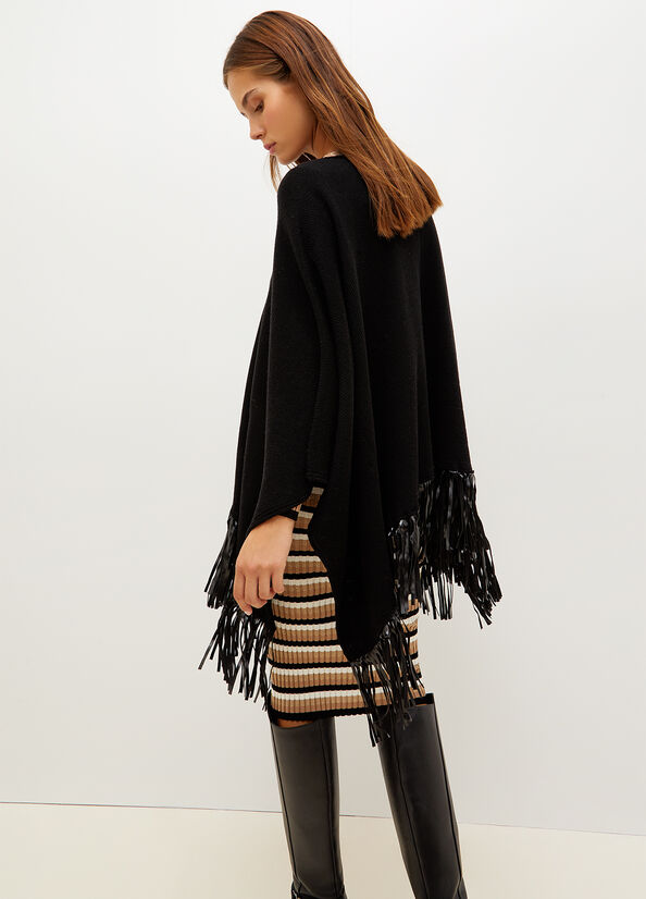 Black Liu Jo Poncho With Fringes Women's Coats | LIR-092415