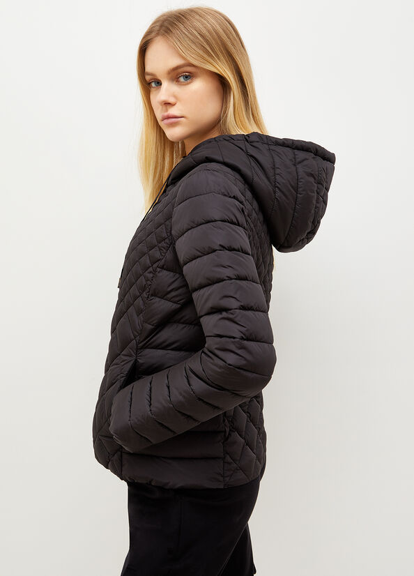 Black Liu Jo Quilted Down With Hood Women's Coats | LXZ-350942