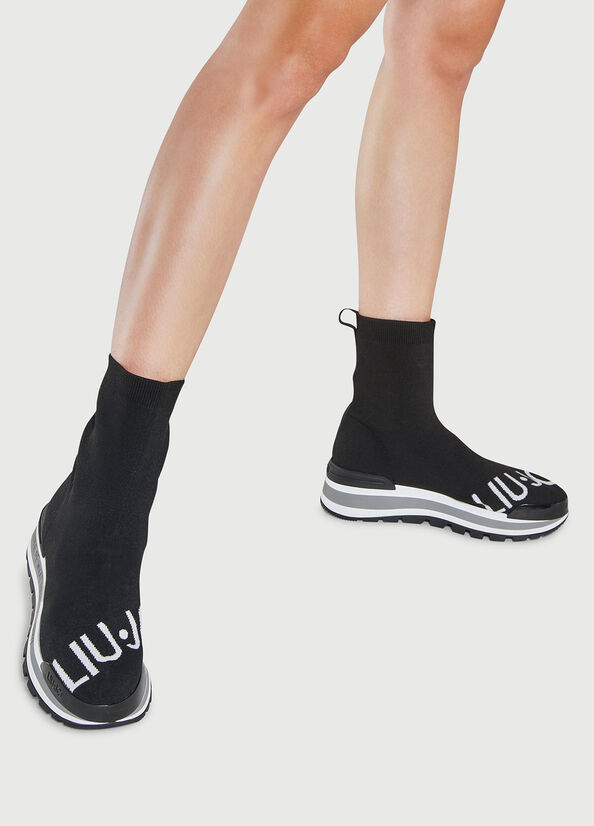 Black Liu Jo Sock With Logo Women\'s Sneakers | JZK-159864