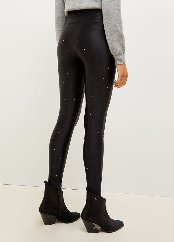 Black Liu Jo Stretch Jersey Leggings With Rhinestones Women's Pants | MUX-023671