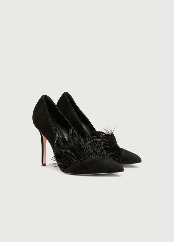 Black Liu Jo Suede With Feathers Women's High Heels | ACV-142768