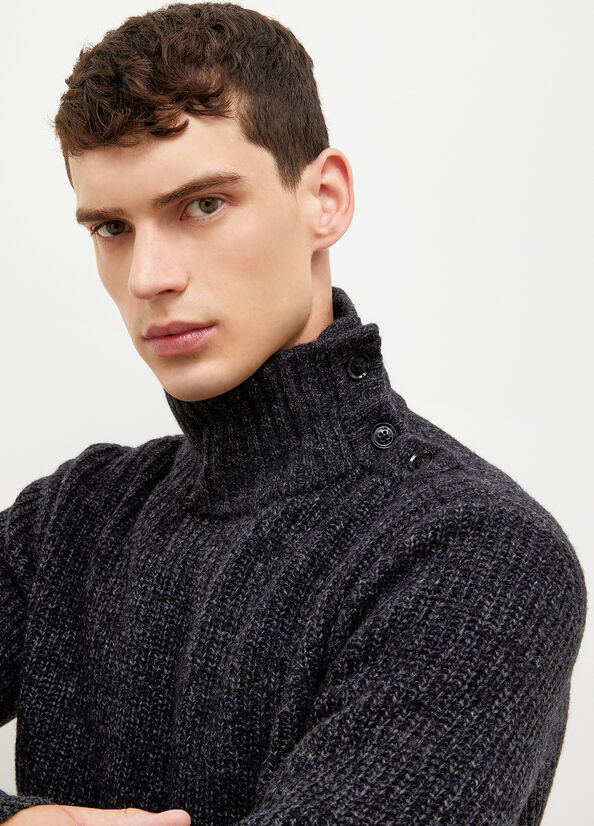 Black Liu Jo Turtleneck With Logo Buttons Men's Sweaters | RBN-792605