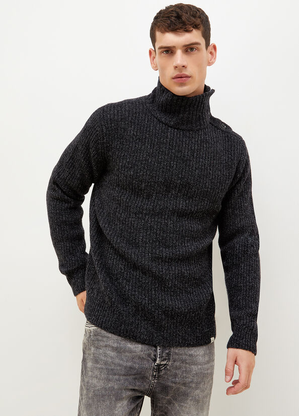 Black Liu Jo Turtleneck With Logo Buttons Men\'s Sweaters | RBN-792605