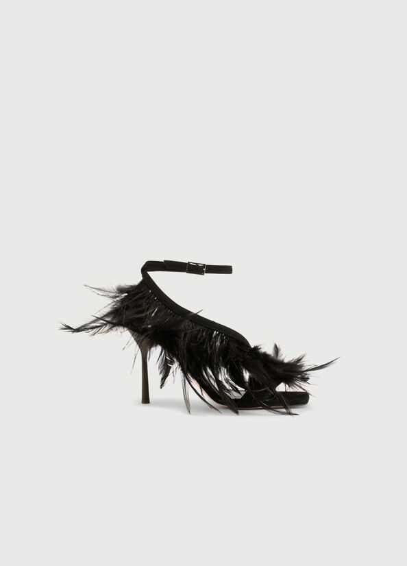 Black Liu Jo With Heel And Feathers Women's Sandals | FYB-142038