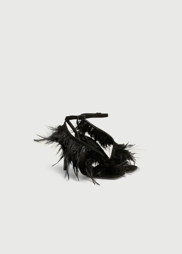 Black Liu Jo With Heel And Feathers Women's Sandals | FYB-142038