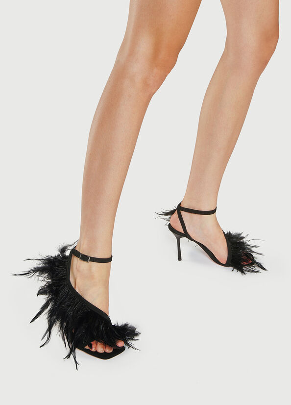 Black Liu Jo With Heel And Feathers Women\'s Sandals | FYB-142038