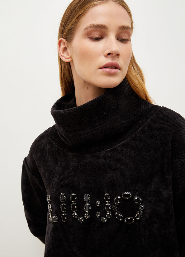 Black Liu Jo With Logo And Gemstones Women's Sweatshirts | IGB-378195