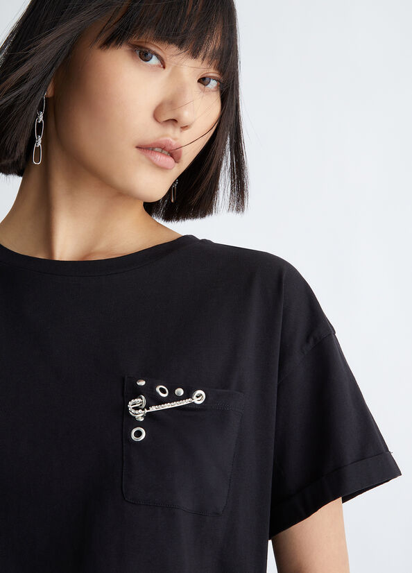 Black Liu Jo With Studs And Brooch Women's Tops | PKJ-317459