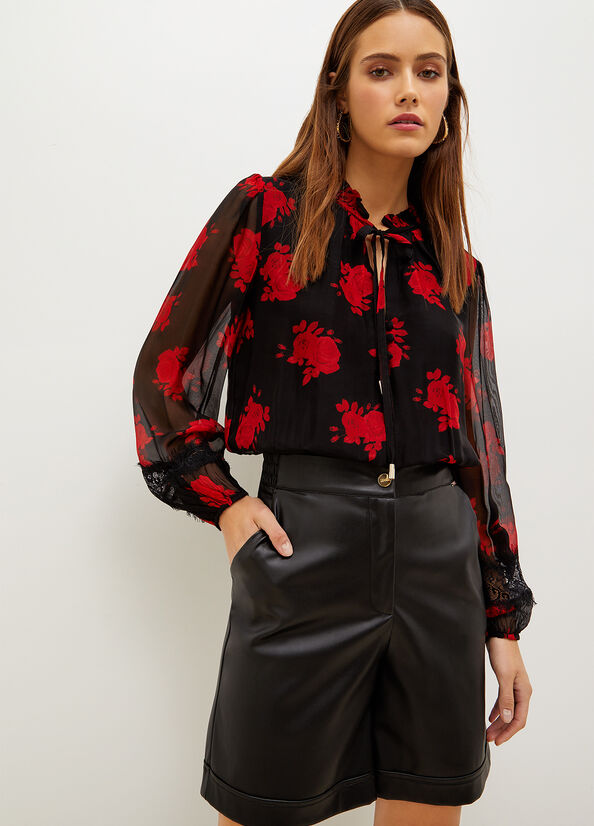 Black / Red Liu Jo Floral Chiffon Blouse Women\'s Shirts | RJN-059468