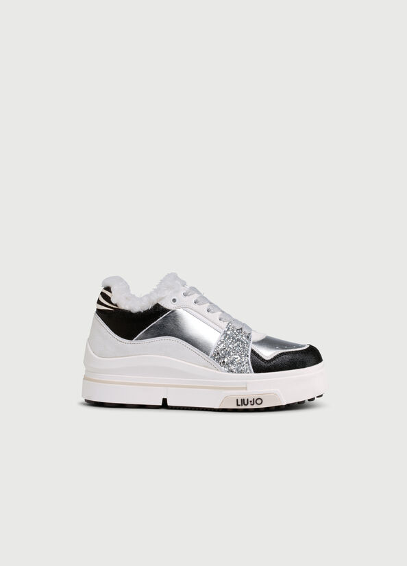 Black / Silver Liu Jo With Glitter Women's Sneakers | TZU-610542