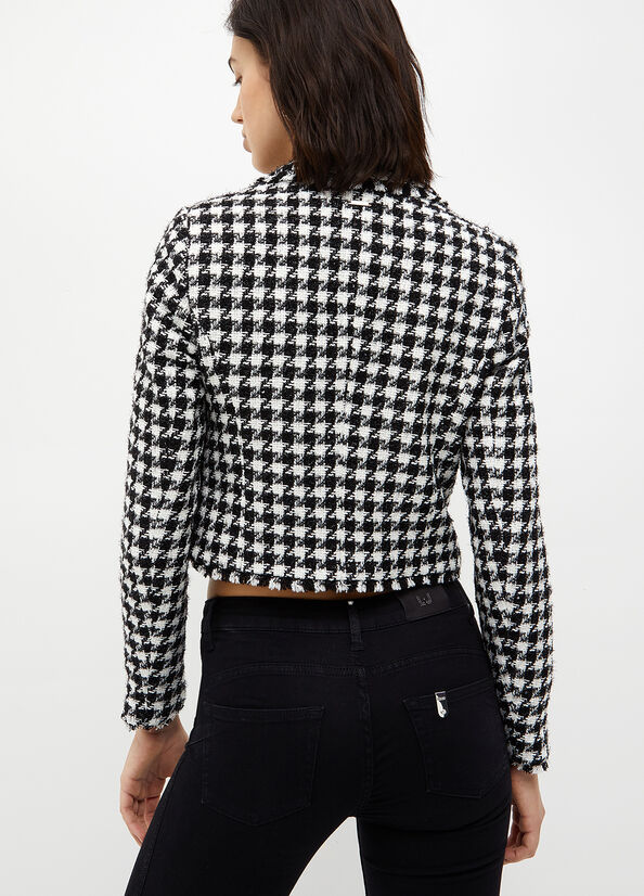 Black / White Liu Jo Houndstooth Bouclé Blazer Women's Jackets | SIY-829056