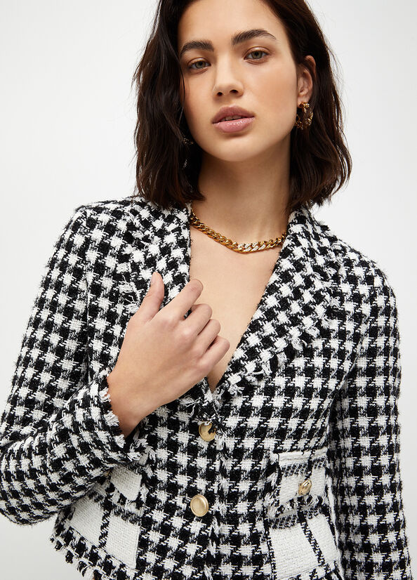 Black / White Liu Jo Houndstooth Bouclé Blazer Women's Jackets | SIY-829056