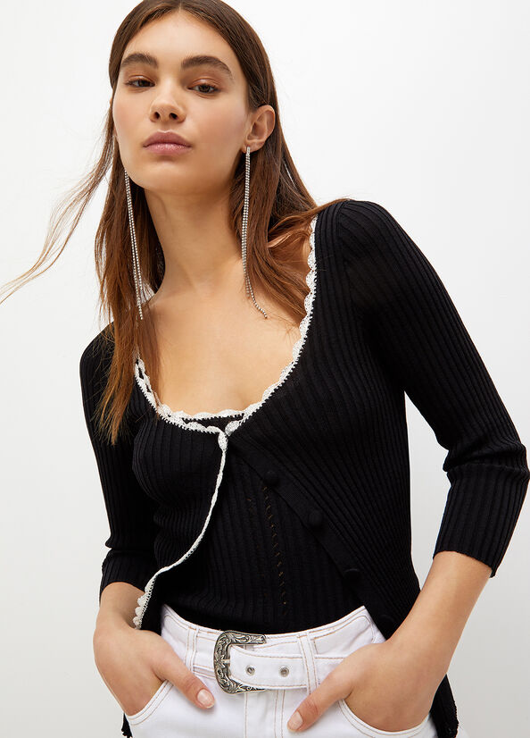 Black / White Liu Jo Knit Women's Sweaters | PDX-547612