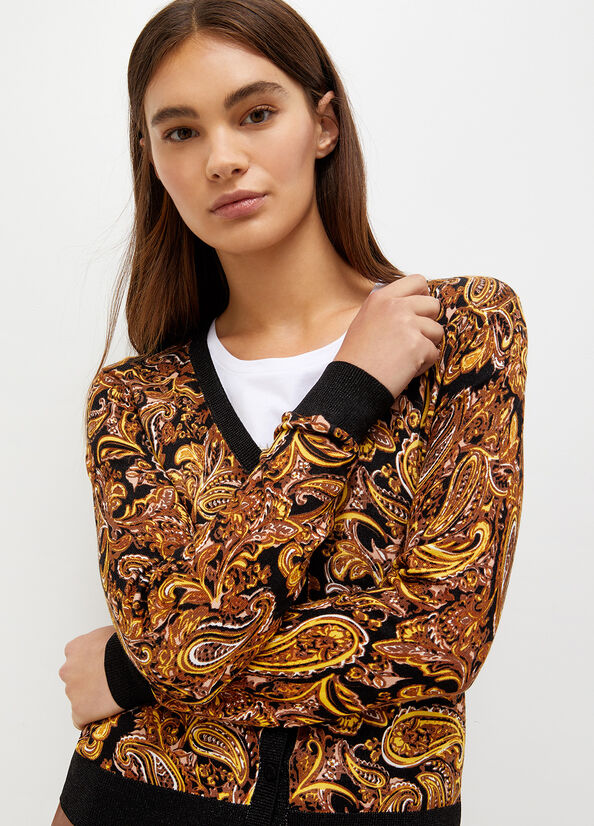 Black / Yellow Liu Jo Cardigan With Paisley Print Women's Sweaters | UWT-832504