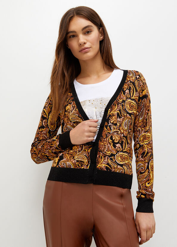 Black / Yellow Liu Jo Cardigan With Paisley Print Women\'s Sweaters | UWT-832504