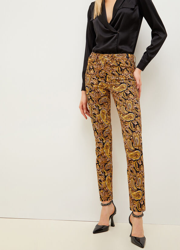 Black / Yellow Liu Jo Paisley In Drill Women\'s Pants | PZV-493751