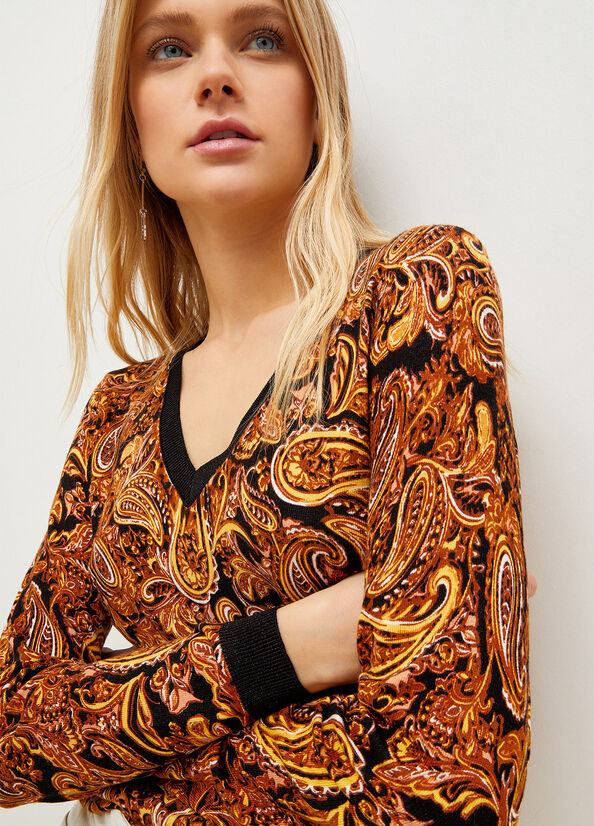 Black / Yellow Liu Jo Paisley Print Women's Sweaters | ZSR-845261